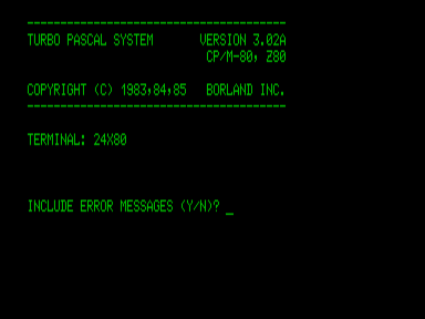 Скриншот: Turbo Pascal System (v3.02A, Z80)
